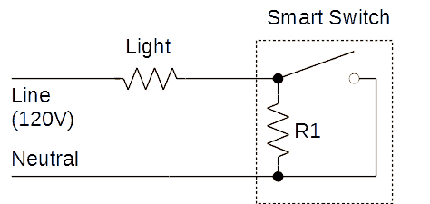 electrical diagram showing smart switch with no neutral wire